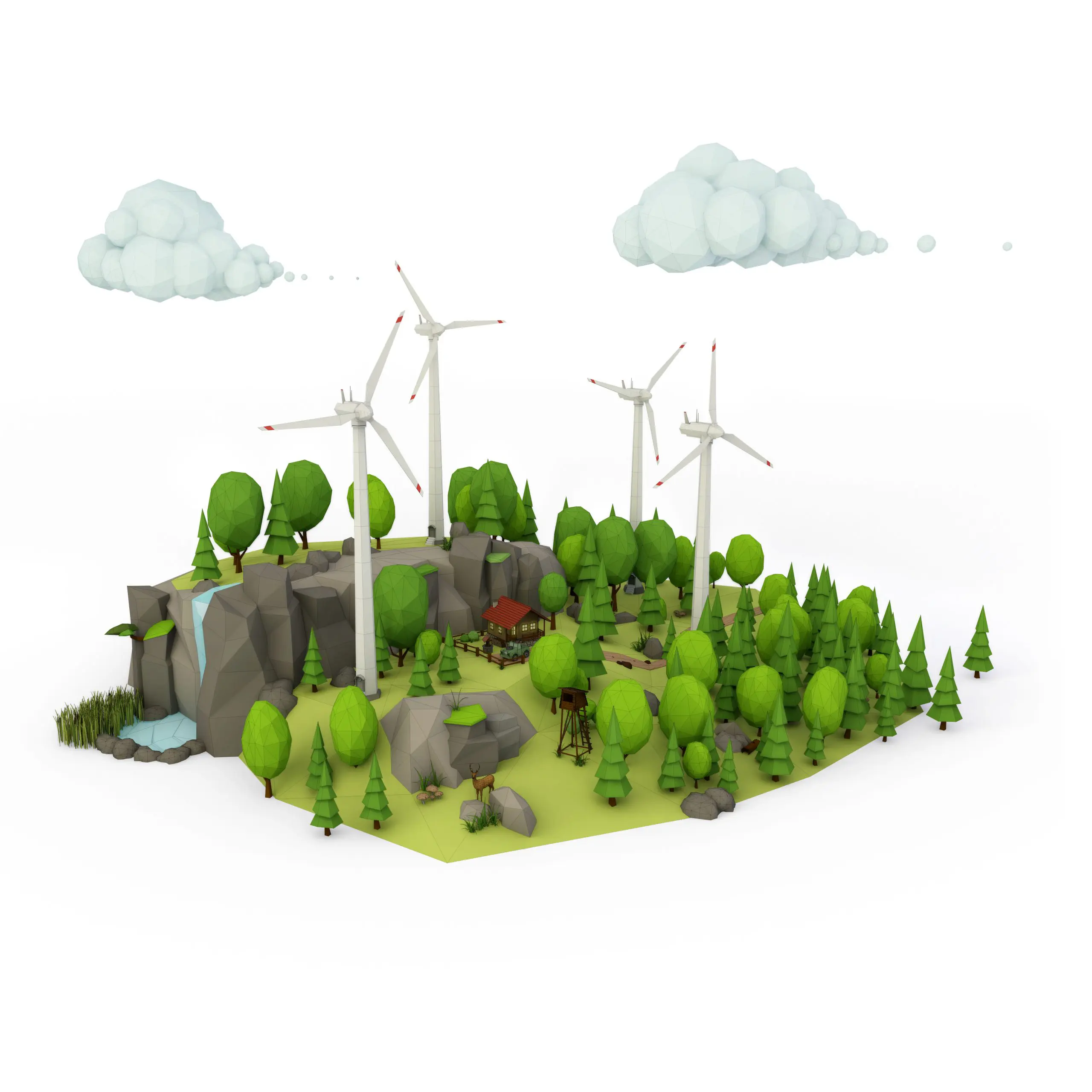 3d,Wind,Power,Plant,On,White,Background.